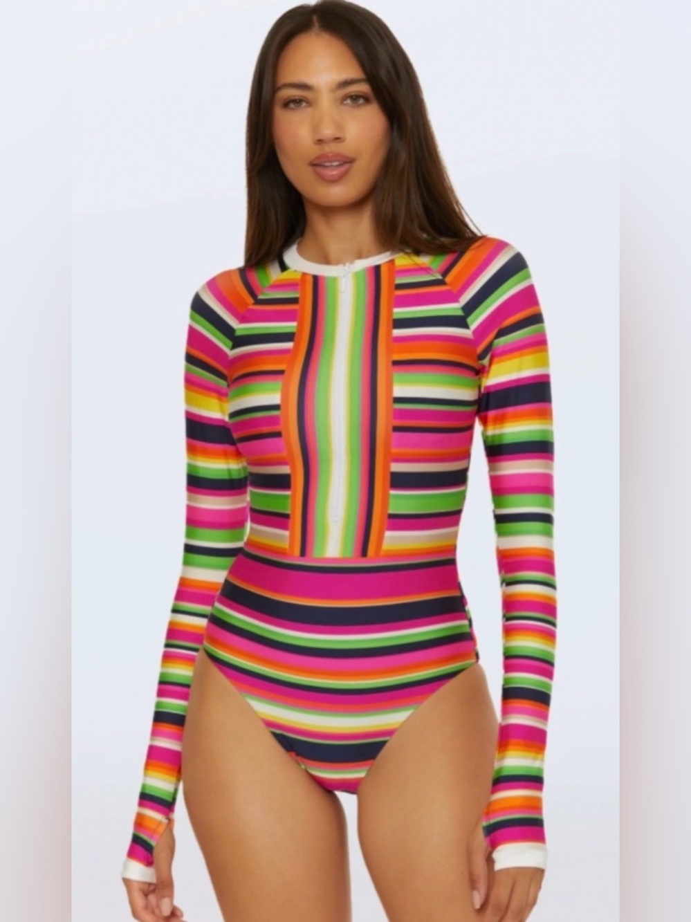 Trina Turk Vibrant Striped One Piece Swimsuit Rashguard